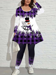  Christmas Snowman Print Tunic Top & Leggings Set