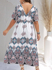 Plus Paisley Print Short Sleeve V Neck Maxi Dress