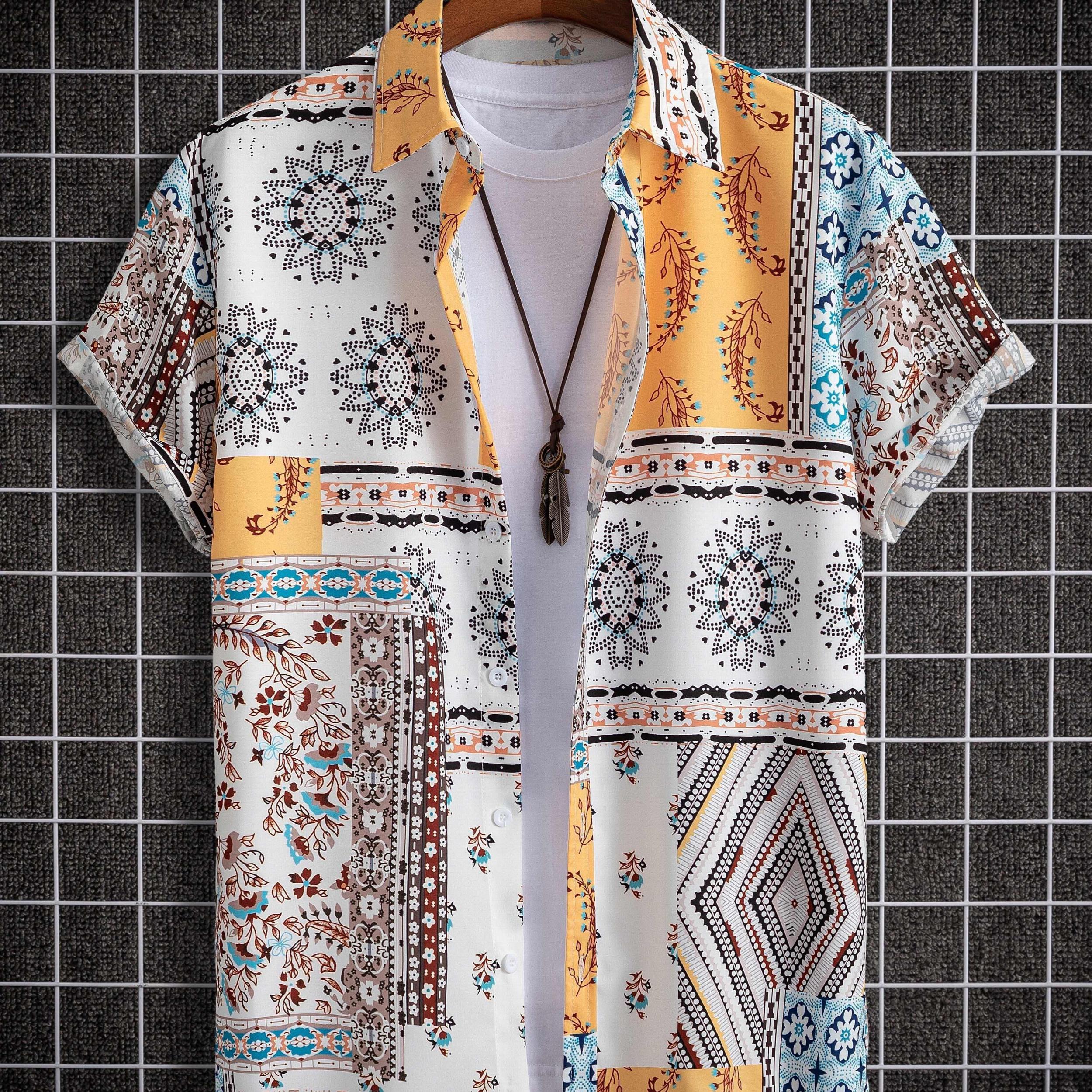 Paisley Print Men s Casual Short Sleeve Mismatch Shirt for Summer Vacation
