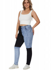  Patchwork Button Fly Slim Fit Denim Pants