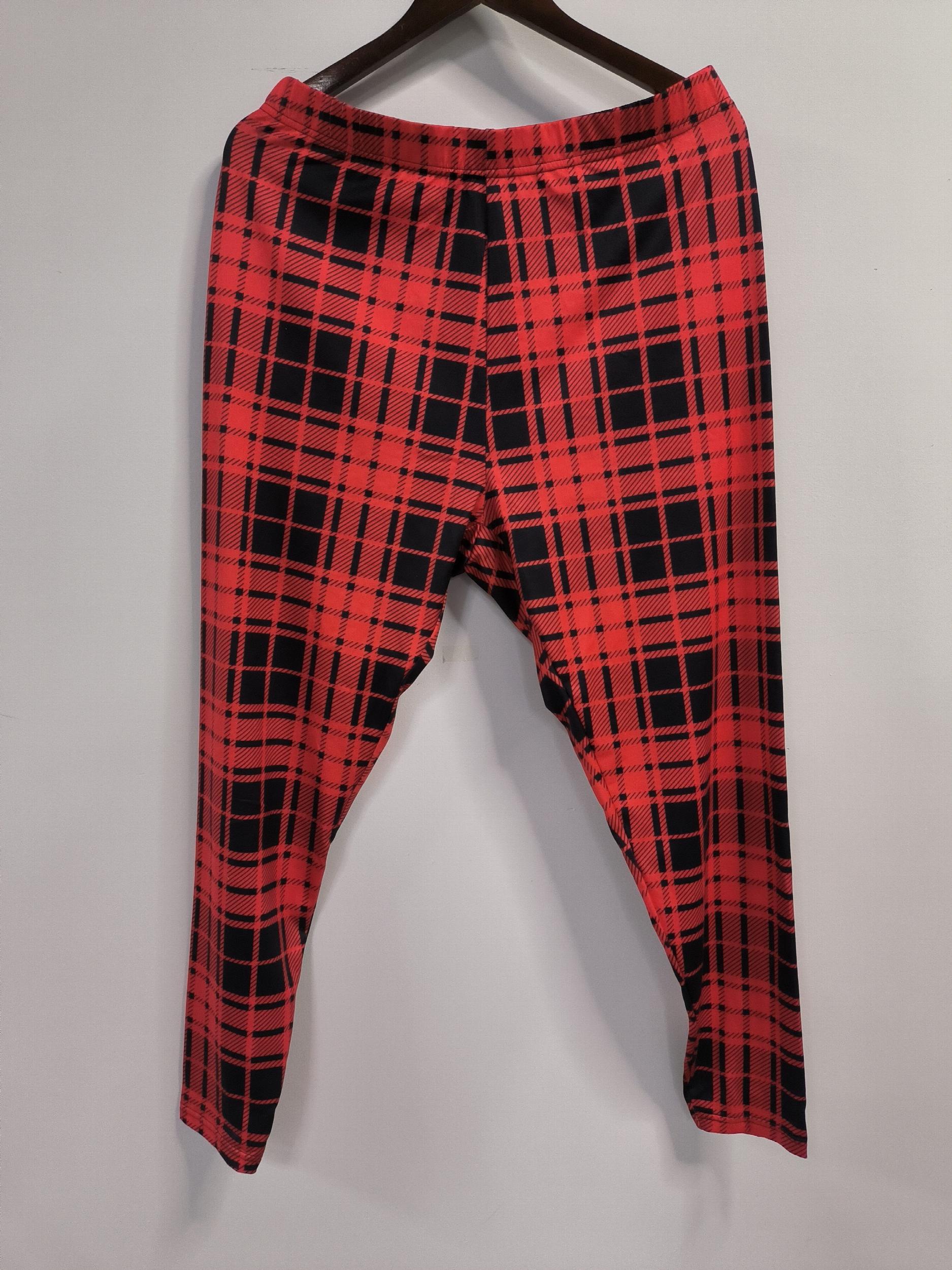  Women's Plaid Print High Rise Leggings
