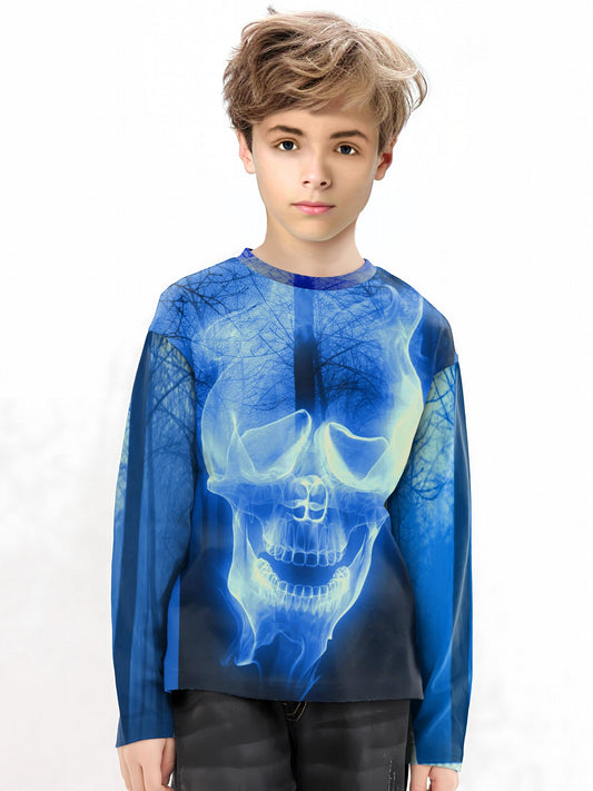 3D Skull Long Sleeve Outdoor T shirt Youth Halloween Tees