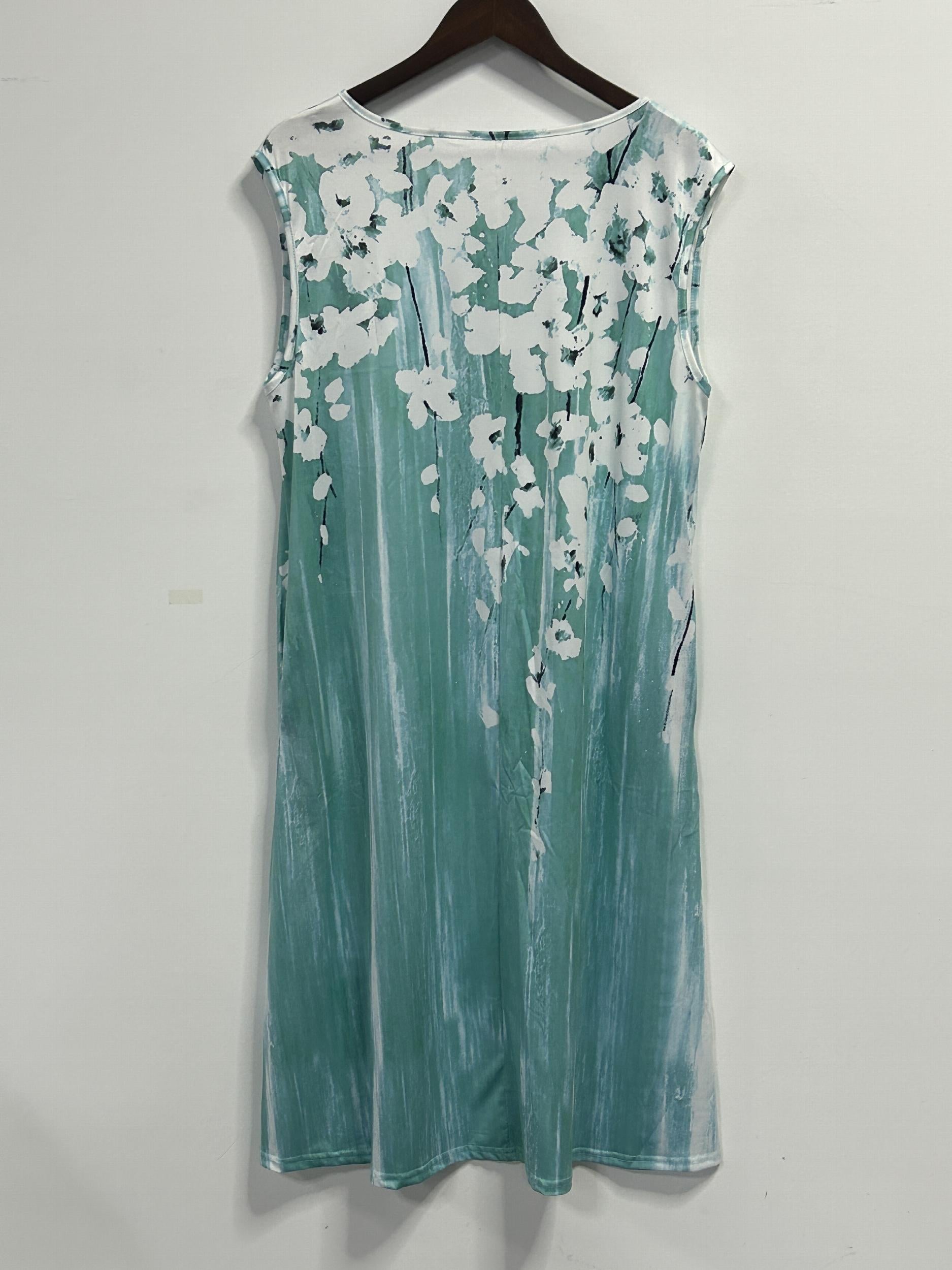  Floral Print Round Neck Tank Dress