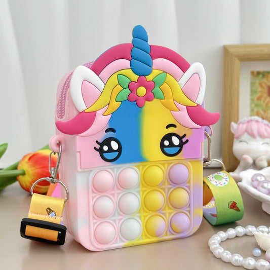 Unicorn Messenger Bag Coin Purse & Fidget Toy Combo for Kids