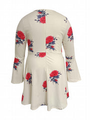  Floral Print Bell Sleeve Mini Dress