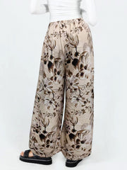  Floral Print Wide Leg Trousers with Drawstring Waist