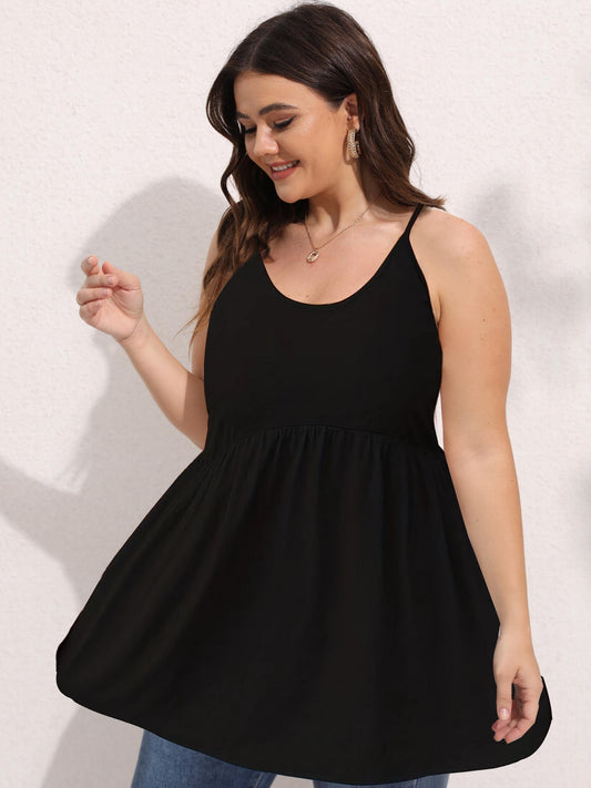  Cami Top Women's Plus Plain Ruched Peplum Cami Top