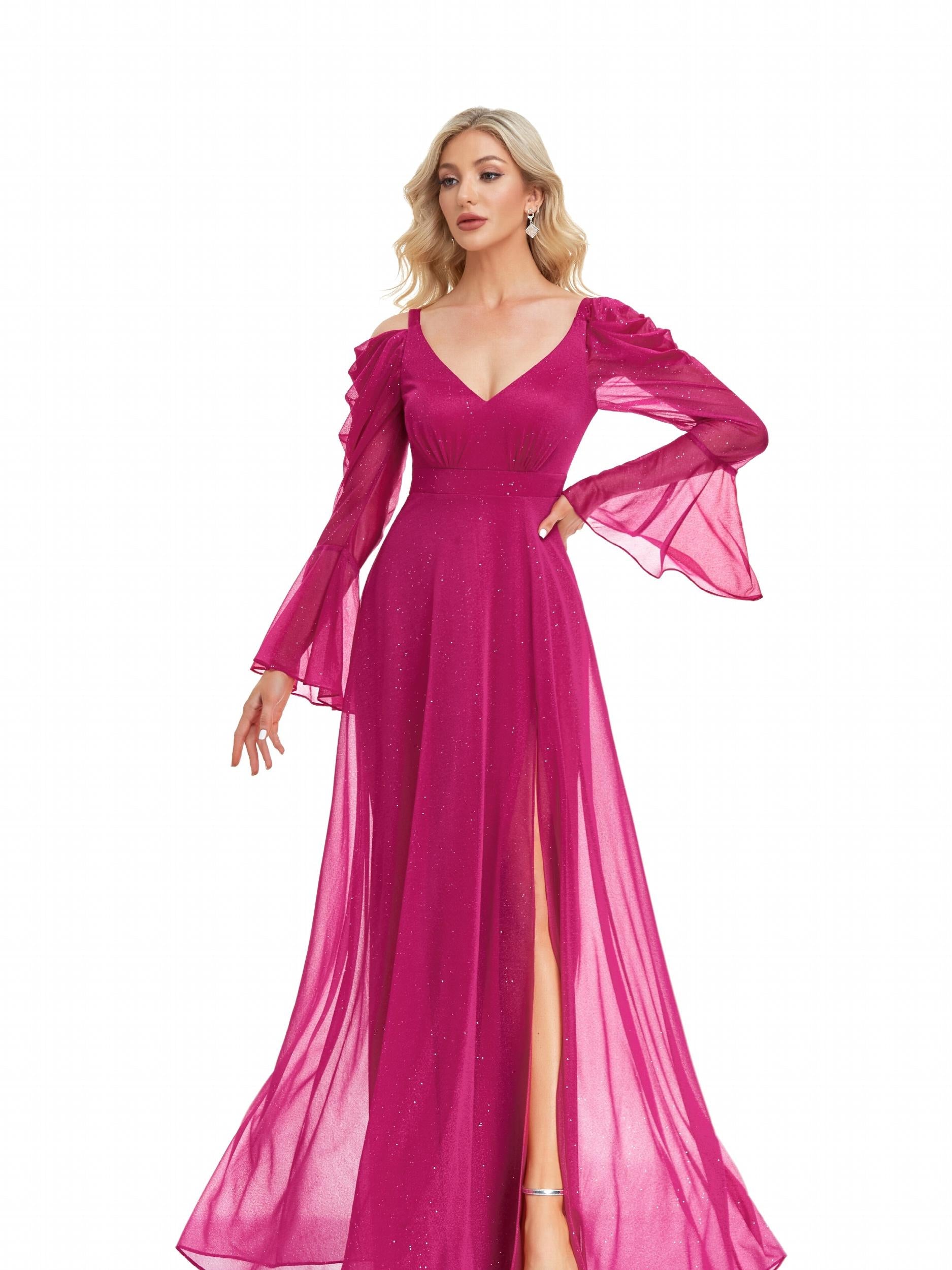 V Neck Mesh Aline Dress High Split Dress For Cocktail Party