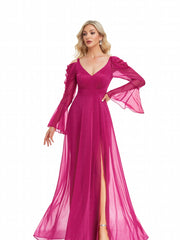 V Neck Mesh Aline Dress High Split Dress For Cocktail Party