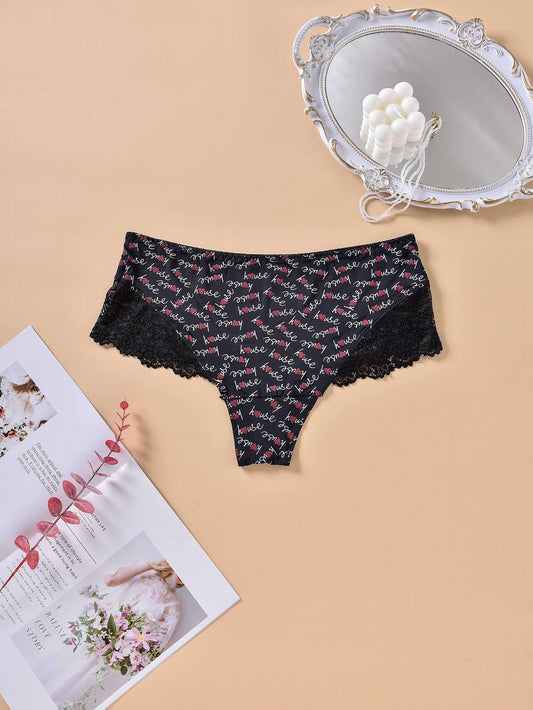  High Rise Heart & Letter Print Brief
