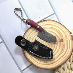 Mini Damascus Pattern Toy Keychain with Leather Cover