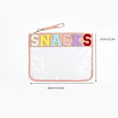 Chenille Letter Patch PVC Pouch Zipper Transparent Travel Cosmetic Bag