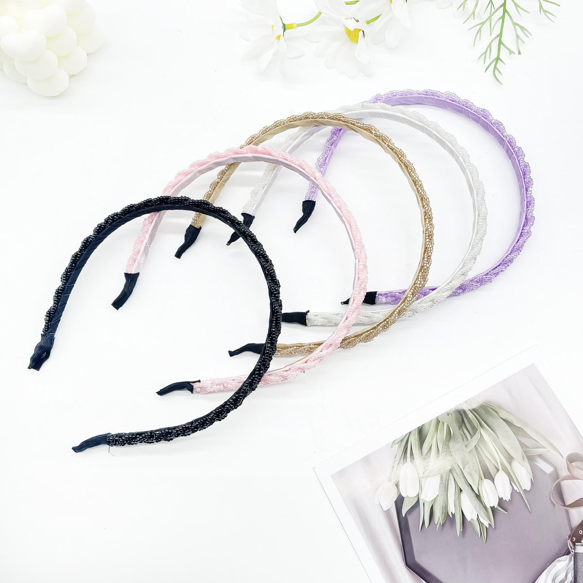 5pcs Beaded Twist Headband Vintage Party Hair Accessories
