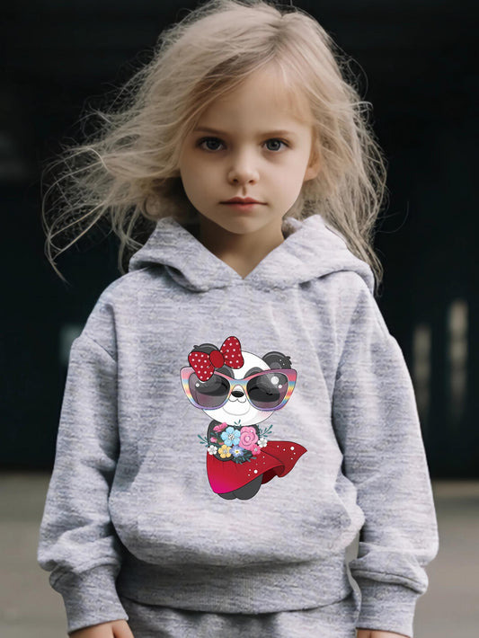 Happy Bowknot Panda Print Hoodie & Pants Set for Girls