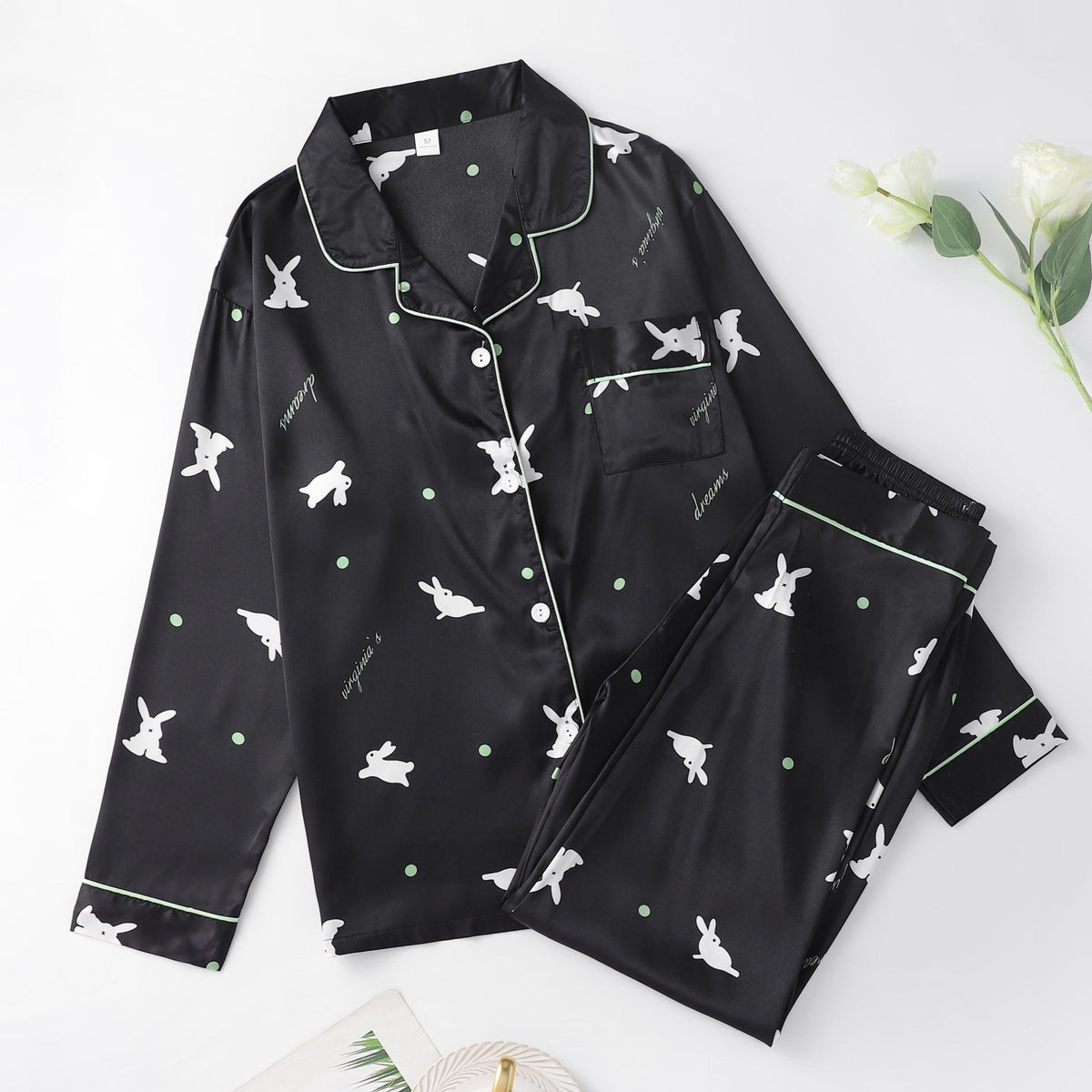 Bunny Print Pajama Set Long Sleeve Top & Pants