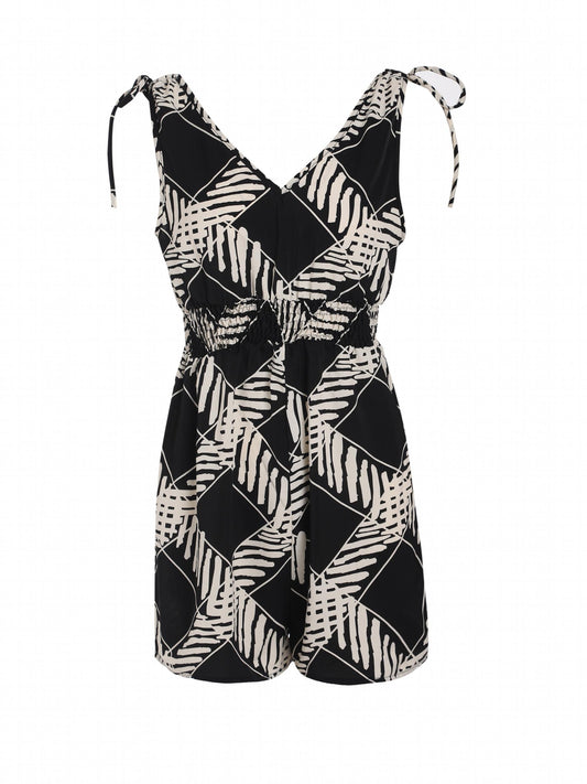 Striped Knotted Rompers Casual V Neck Sleeveless Rompers Women
