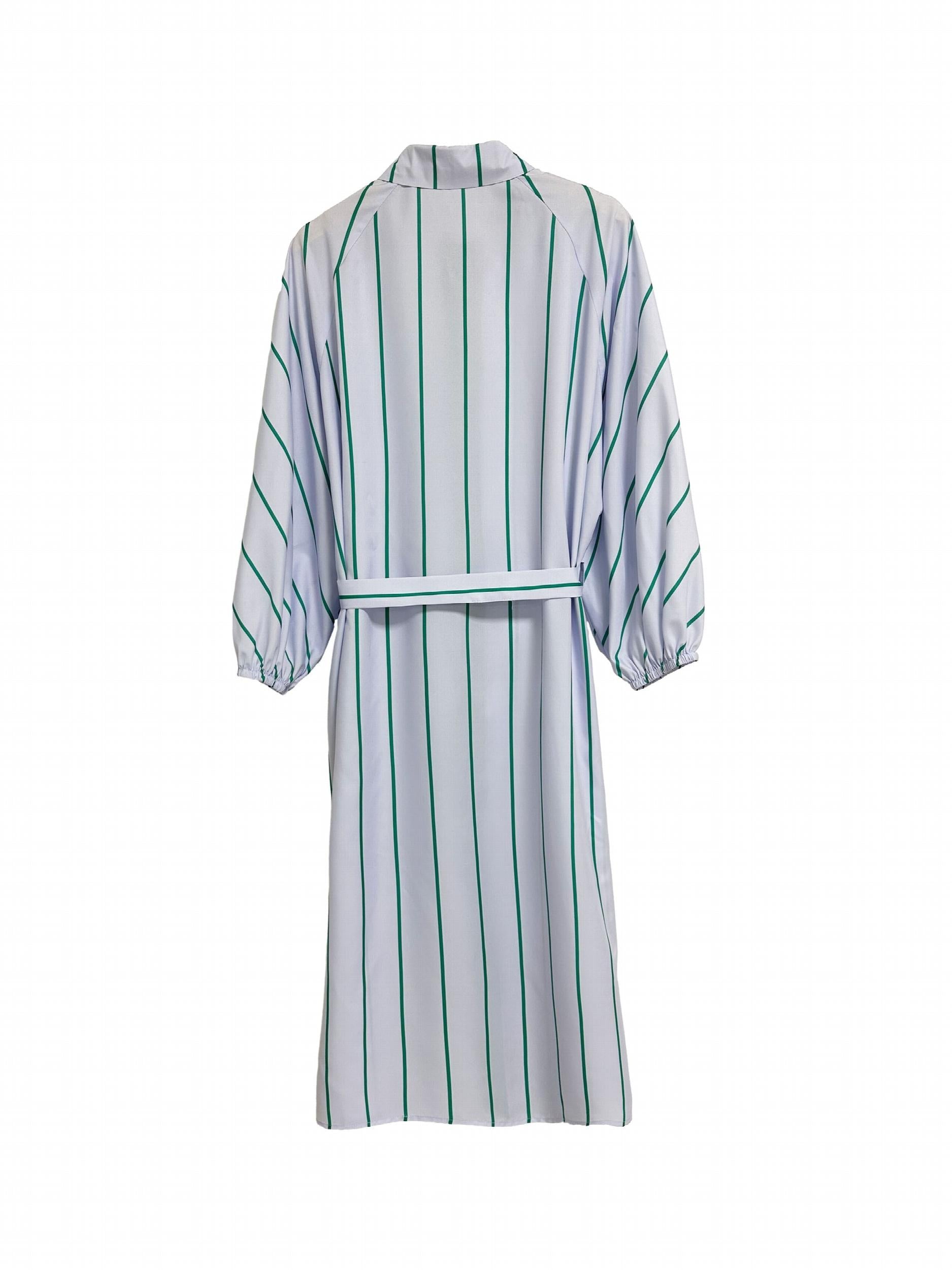 Women's Plus Stripe Print Button Up Lantern Sleeve Shirt Dress