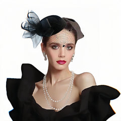 Feathered Debutante Hat with Mesh Veil & Hair Clip