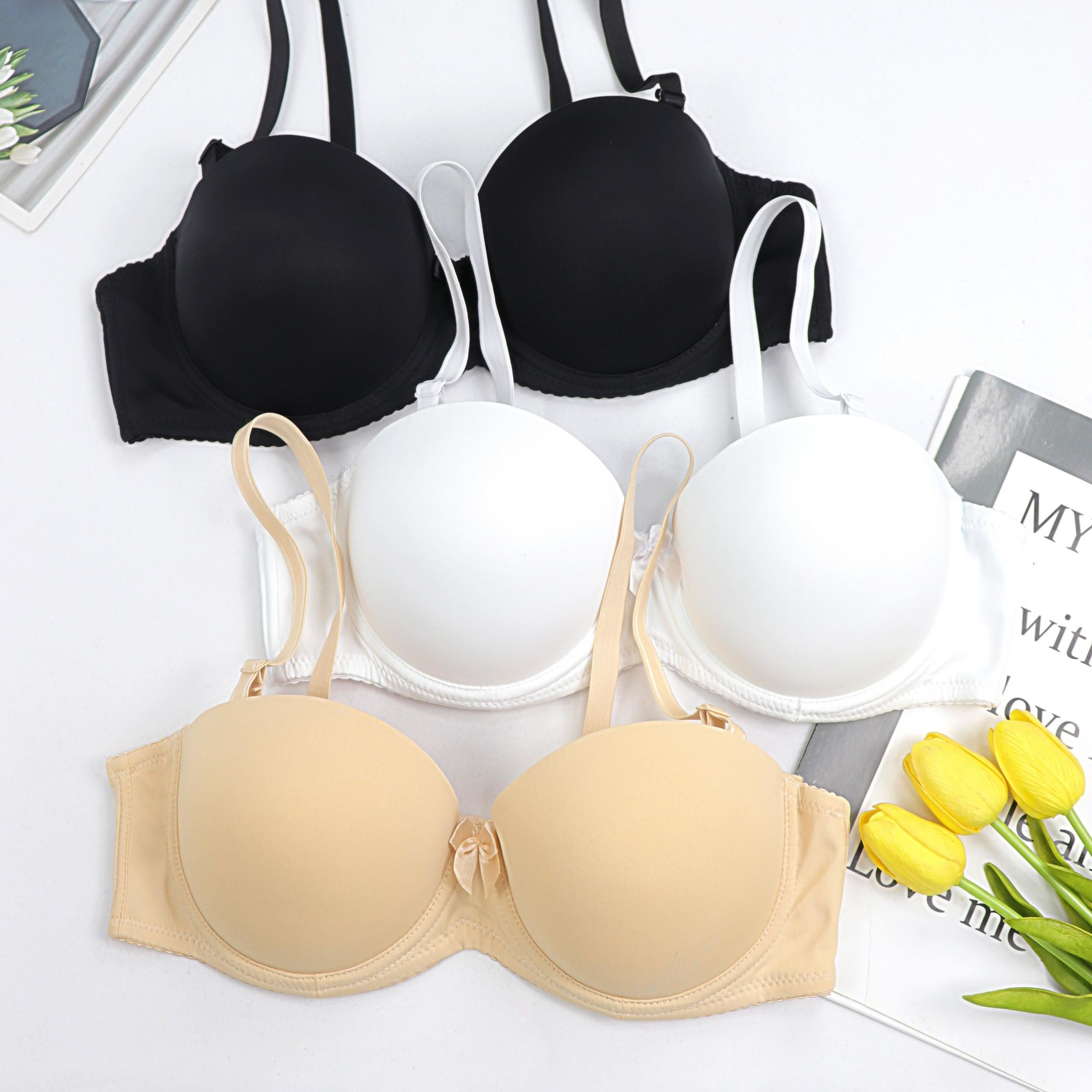 3pcs Bow Balconette Bras Push Up T Shirt Bra Women's Lingerie
