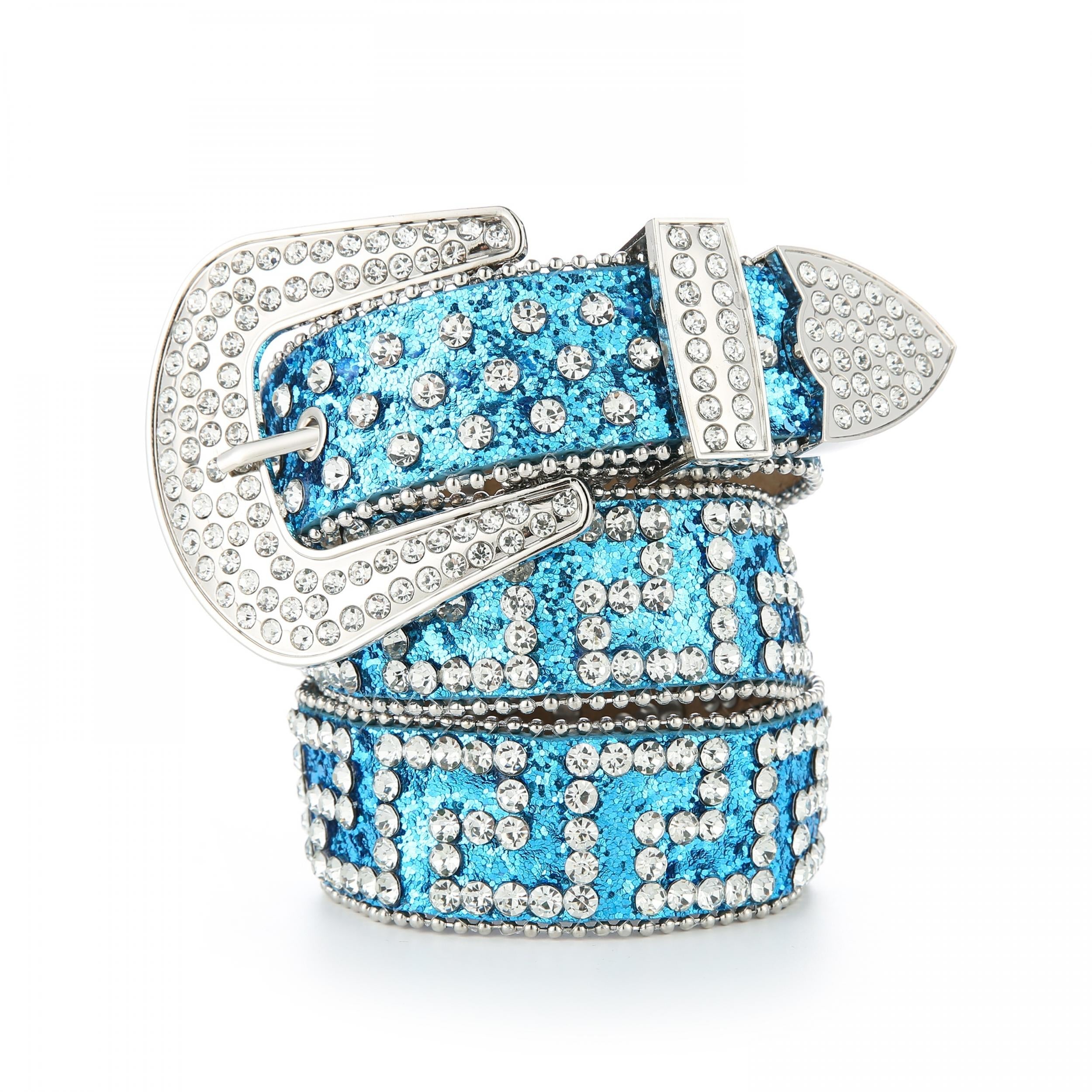 Y2K Sparkly Glitter Belt Geometric Rhinestone Decor Hip Hop PU Leather Belt