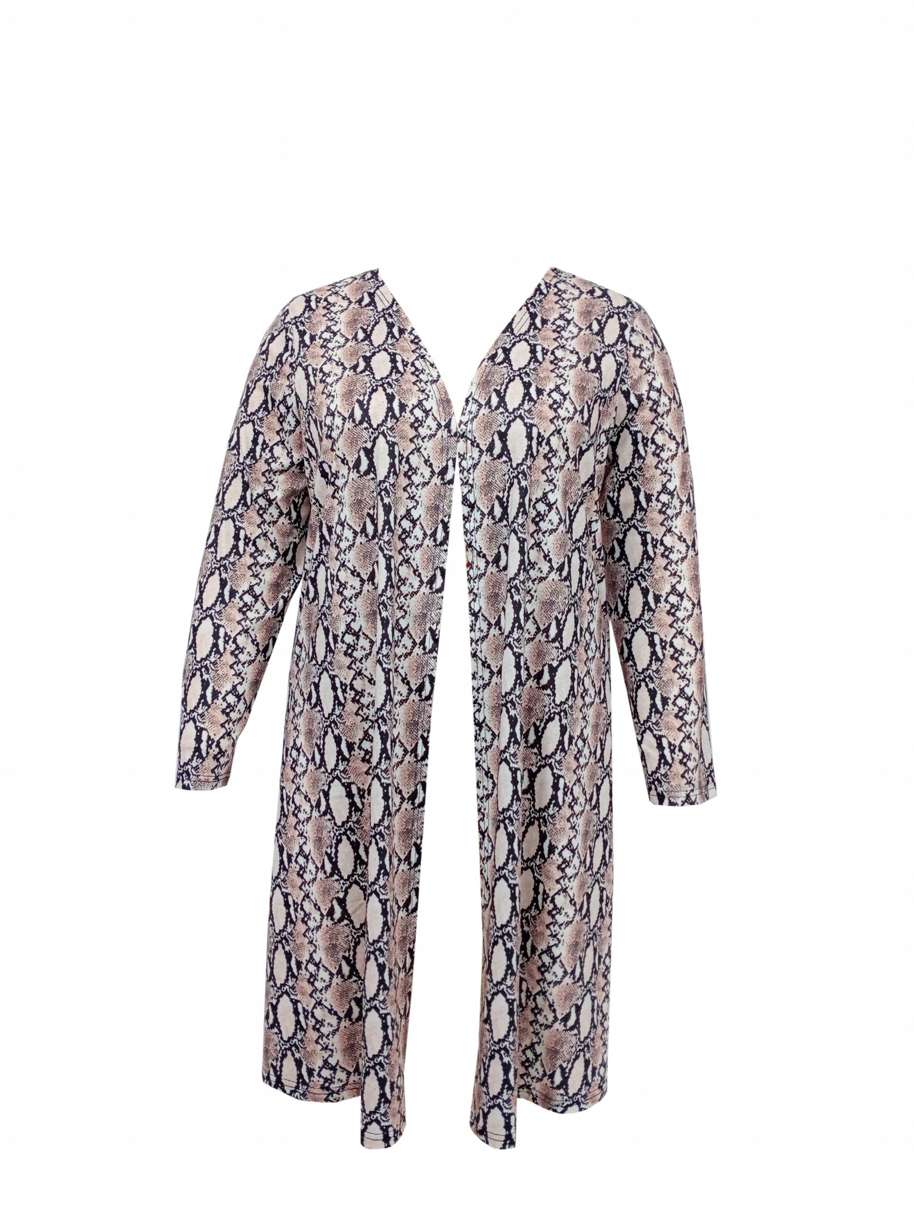  Snake Skin Print Long Sleeve Open Front Cardigan