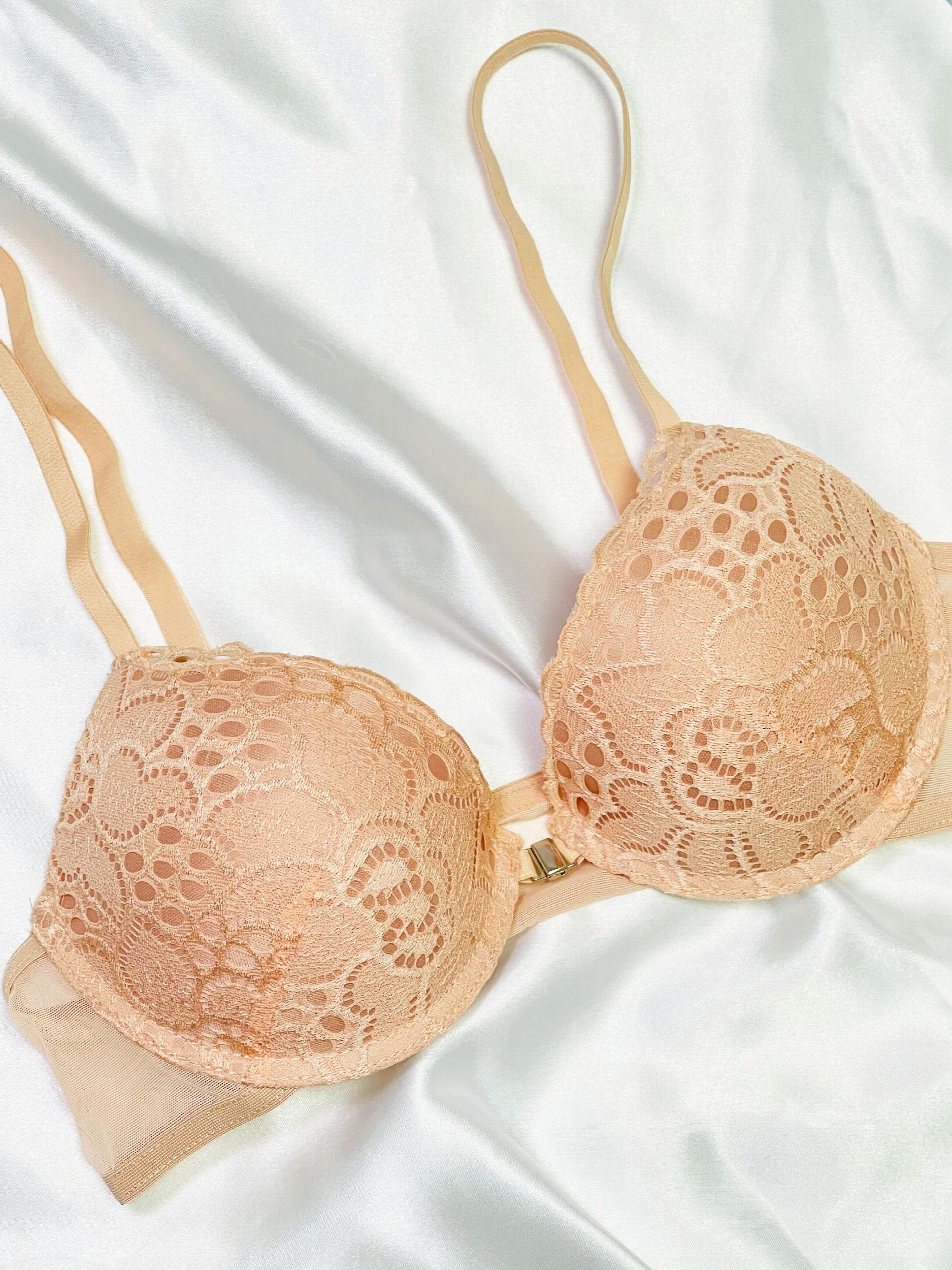 3pcs Lace Plunge Push Up Bras Front Buckle Women's Lingerie