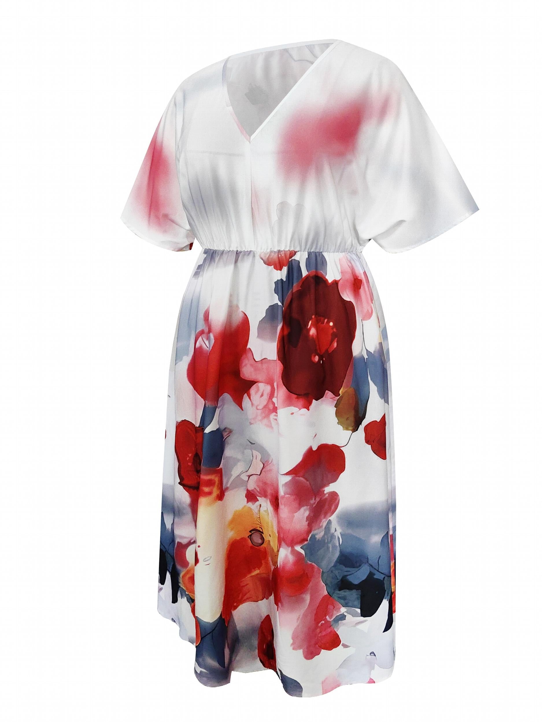 Women's Plus Tie Dye Batwing Sleeve V Neck Loose Fit Maxi Dress
