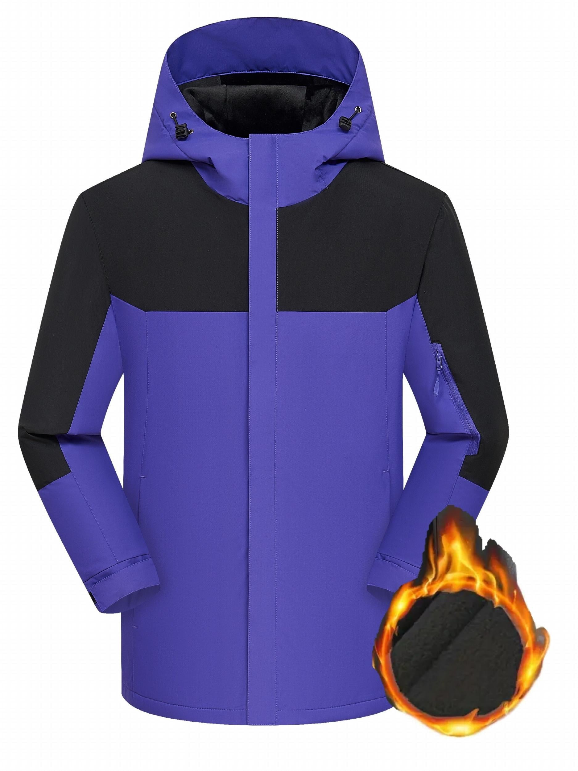 Women's Plus Colorblock Zip Up Outdoor Hooded Jacket