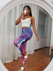 Fish Scale Print Leggings With Fins High Waist Bodycon Leggings