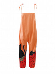  Cat & Pumpkin Print Wide Leg Jumpsuit