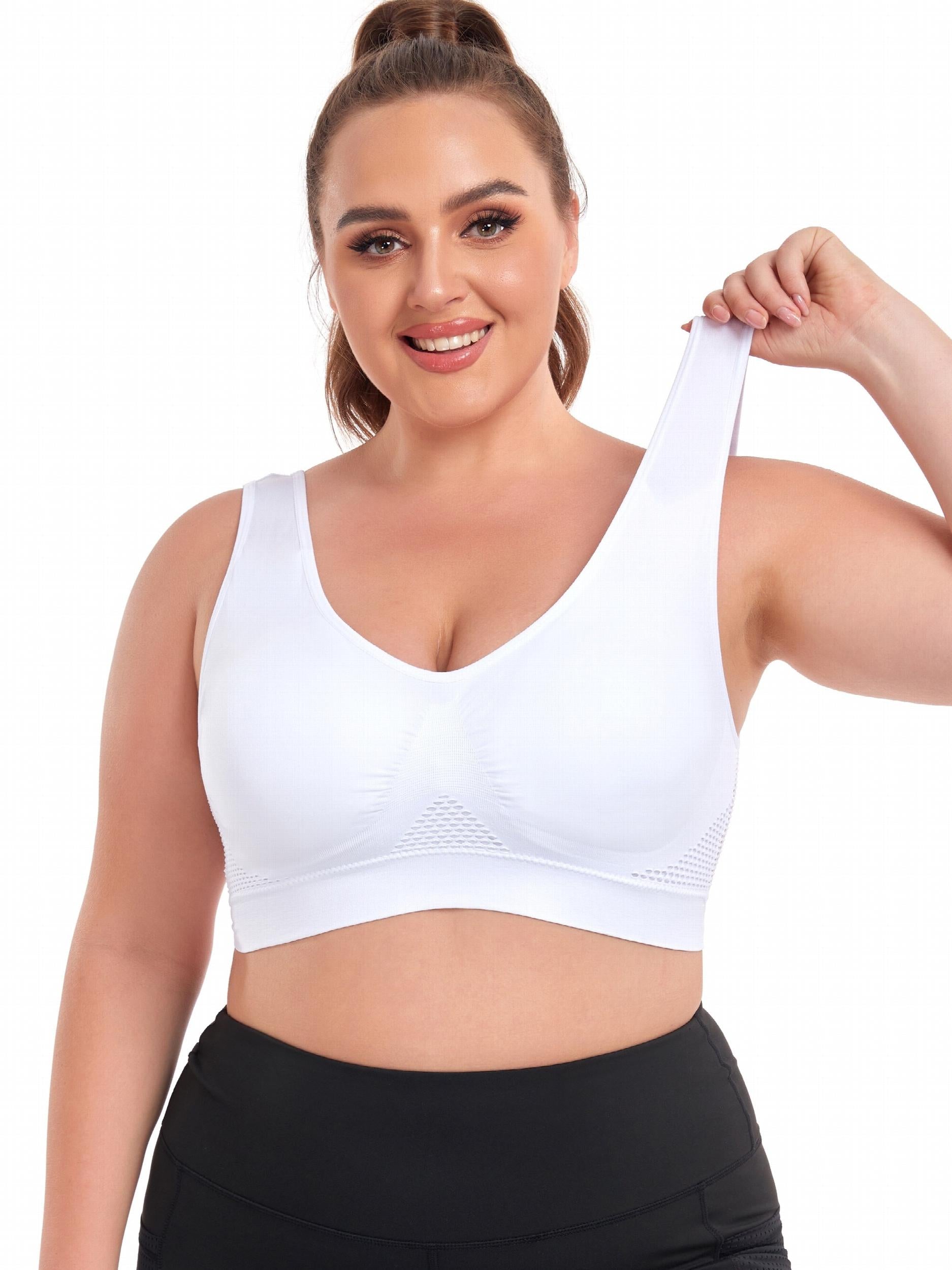  Breathable Eyelet Solid Push Up Non Underwire Sports Bra Women's Plus