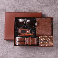 7pcs Men's Gift Set with Box Glasses Wallet Tie Tie Clip Belt