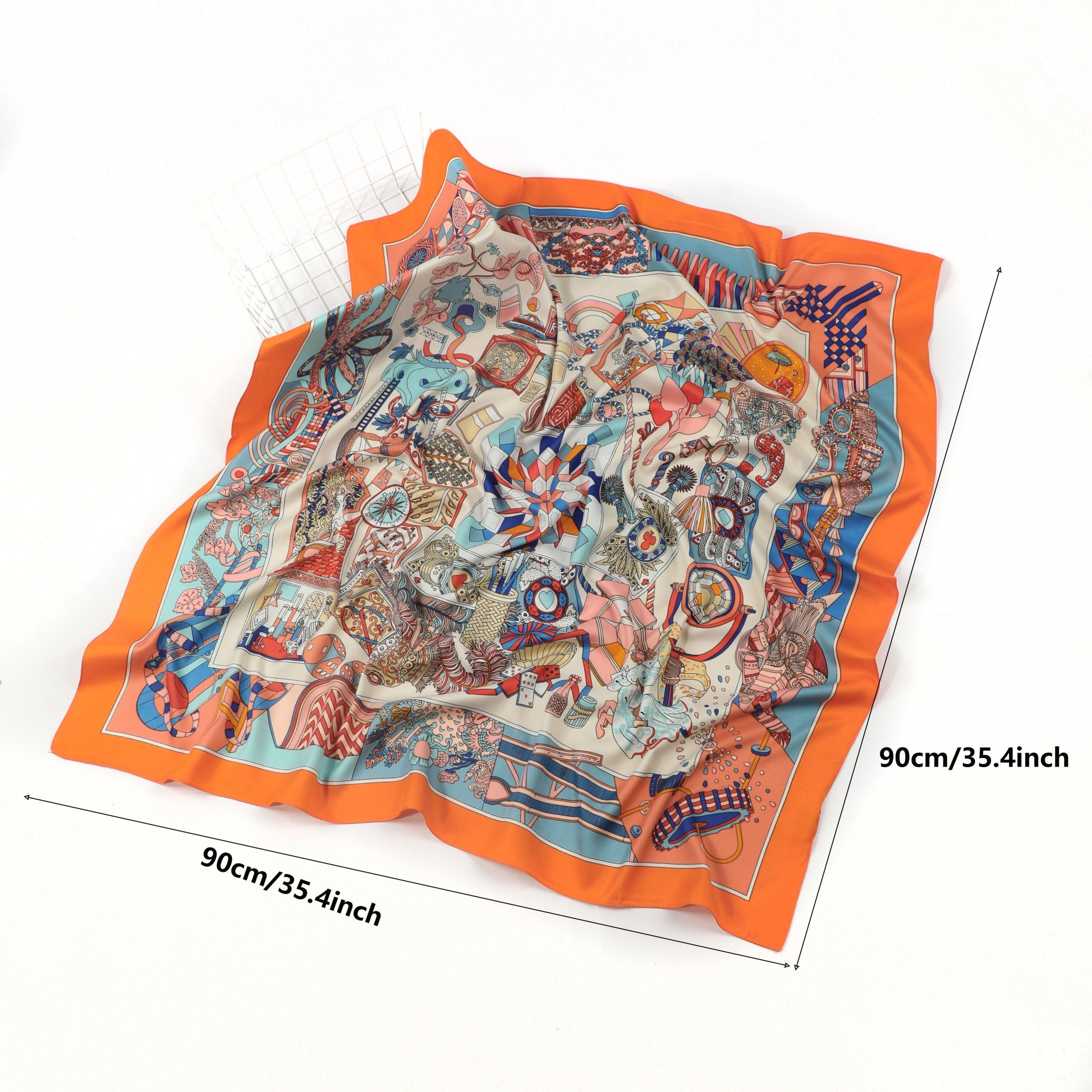 Vintage Floral Print Satin Square Scarf Silk Shawl