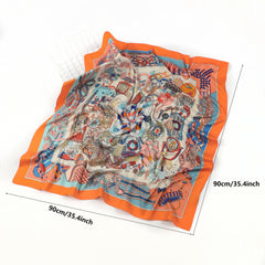 Vintage Floral Print Satin Square Scarf Silk Shawl