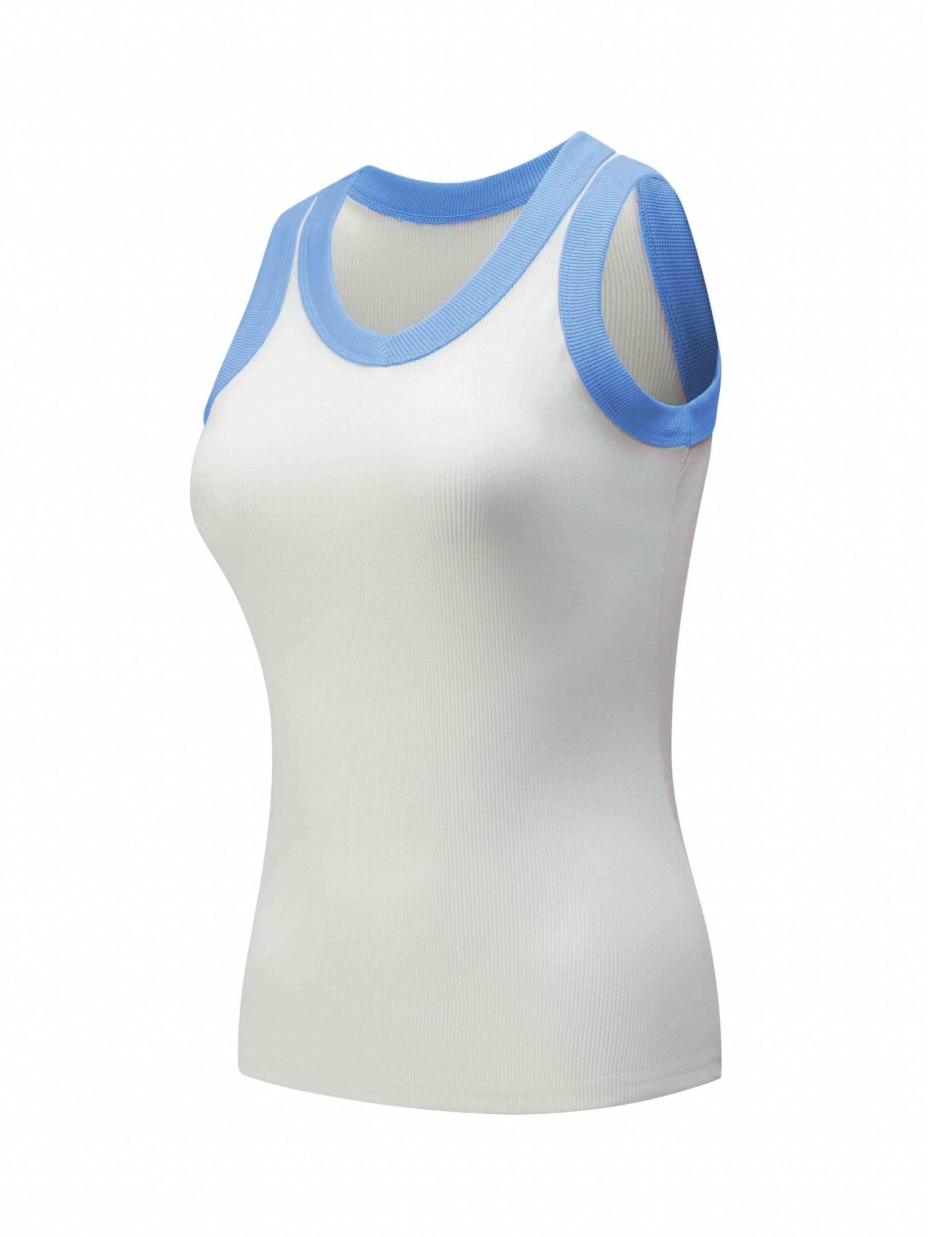 Contrast Binding Sports Tank Top Sleeveless Casual Running Crew Neck Top