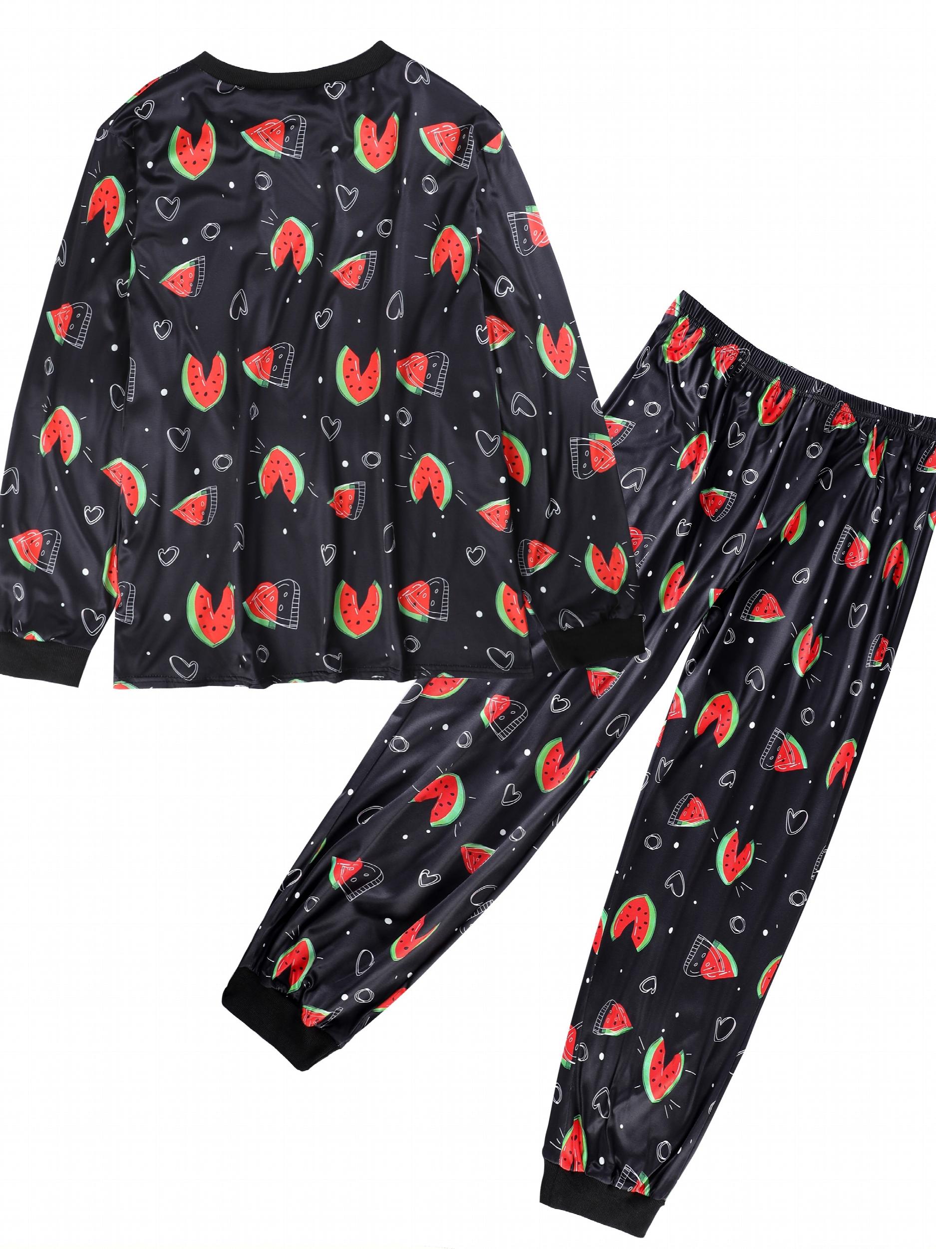  Watermelon & Heart Print Long Sleeve Lounge Set