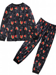  Watermelon & Heart Print Long Sleeve Lounge Set