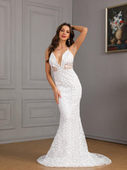 Boho Lace V Neck Wedding Dress