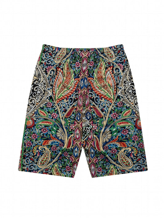 Boho Paisley Print Yoga Shorts High Elastic Butt Lift Running Shorts