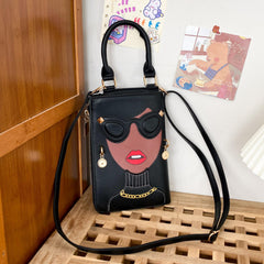Lady Face Novelty Crossbody Bag PU Leather Textured Phone Bag
