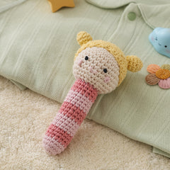 Crochet Rattle Baby Teether Toy Knitted Doll with Built in Bell 3D Rich Details