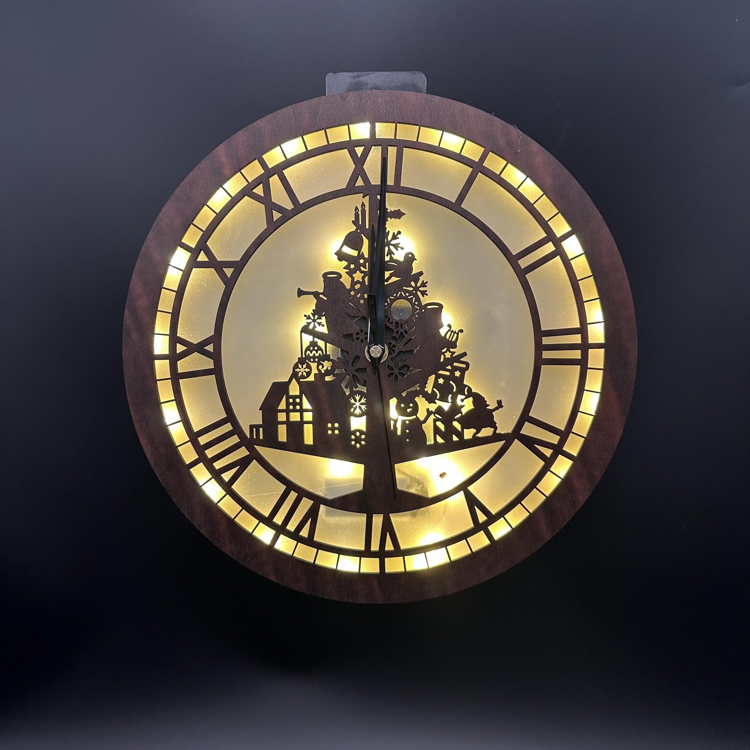 Children's Room Decoration Wall Clock LED Retro Wooden Sign Hanging Lamp