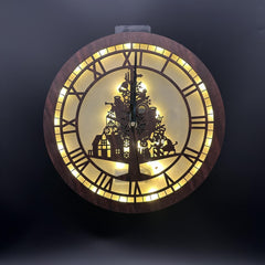 Children's Room Decoration Wall Clock LED Retro Wooden Sign Hanging Lamp