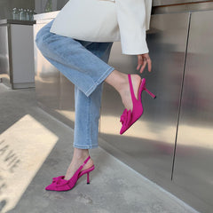 Women's Bowknot Stiletto Heels Point Toe Slingback Pumps