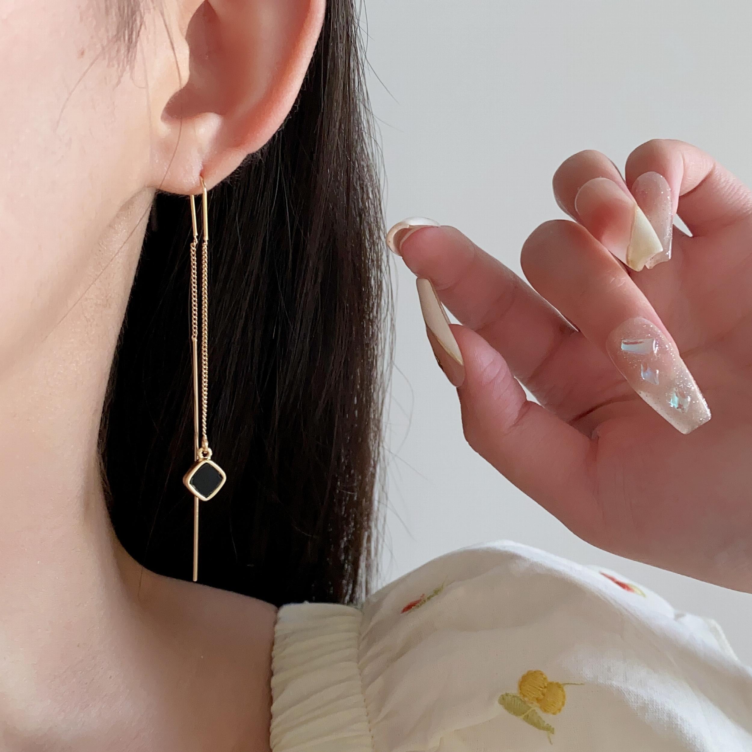 Square Gems Linear Earrings Threader Earrings Gift
