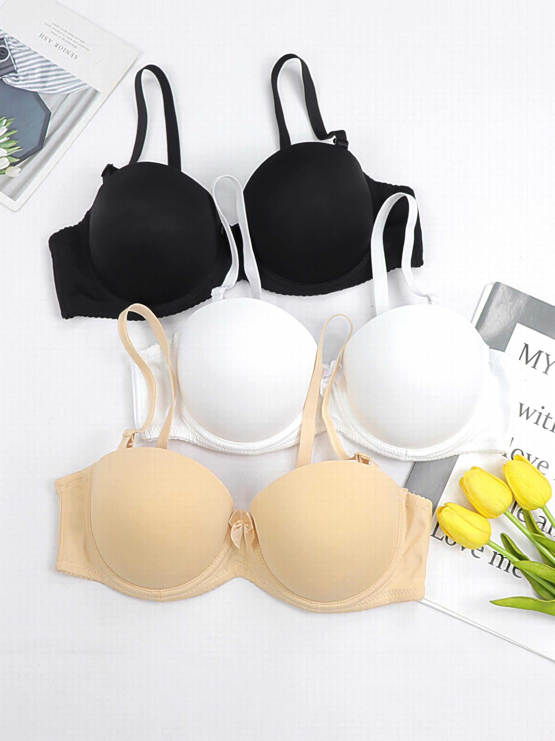 3pcs Bow Balconette Bras Push Up T Shirt Bra Women's Lingerie