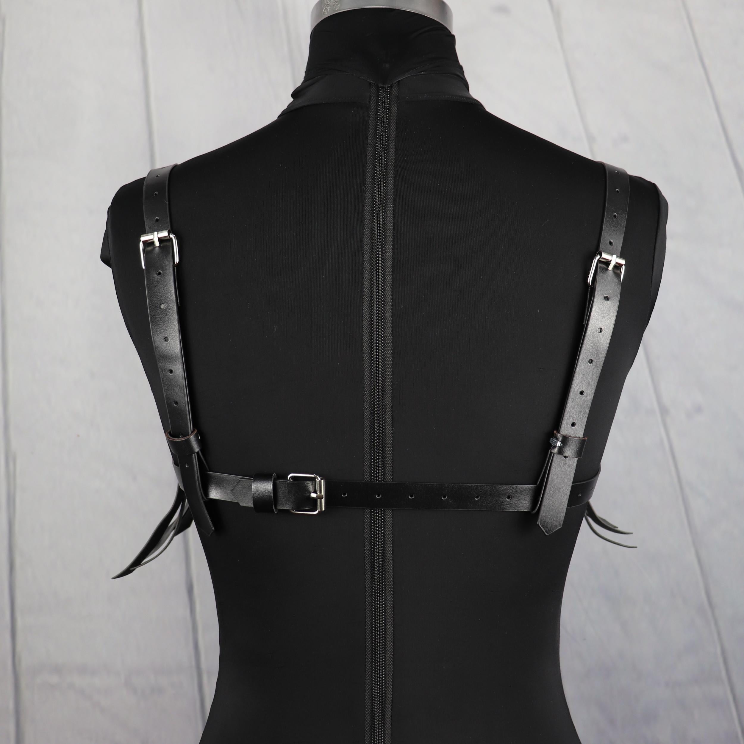 Striped Tassel Caged Bra Harness Belt Rivet Adjustable Corset Belt