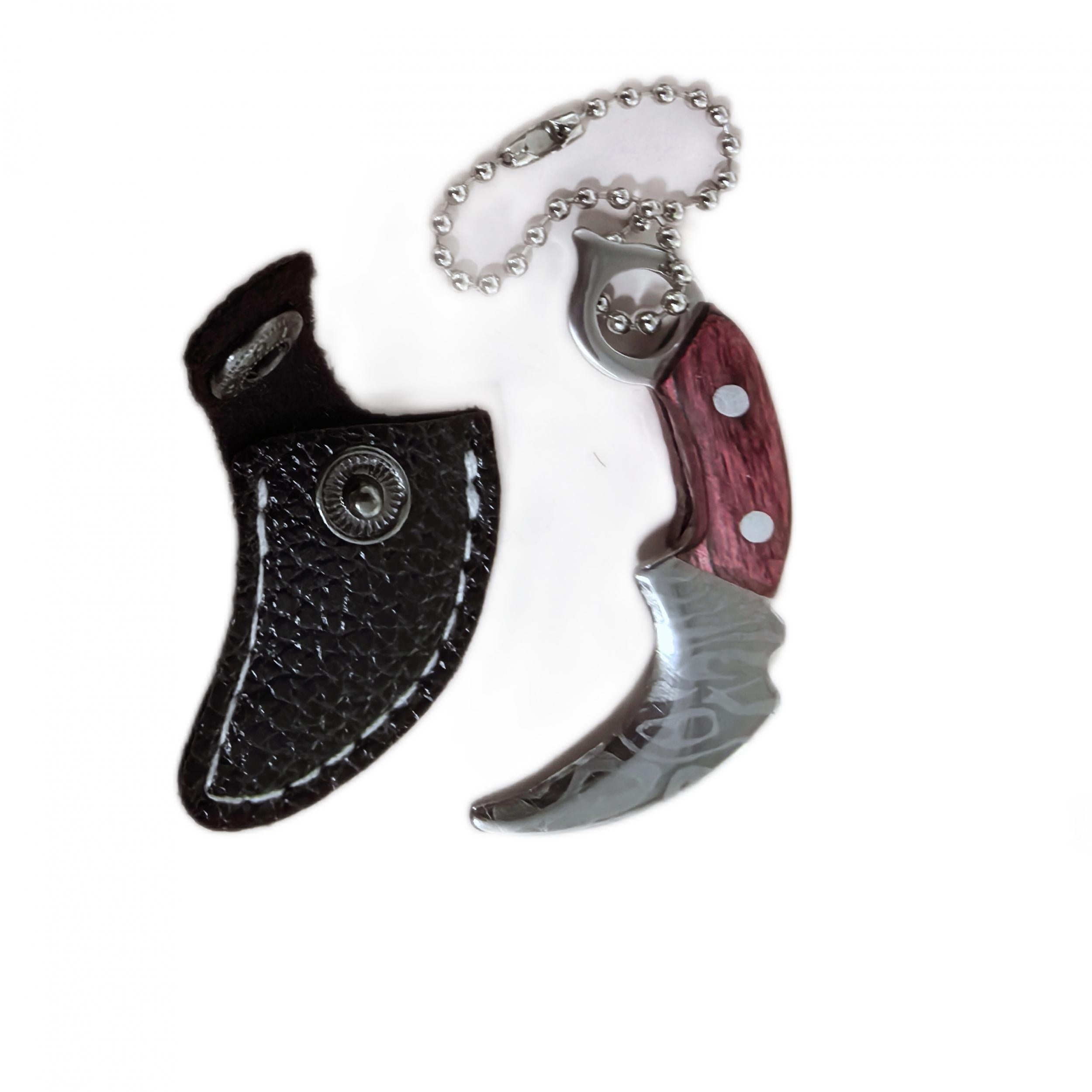 Mini Damascus Pattern Toy Keychain with Leather Cover
