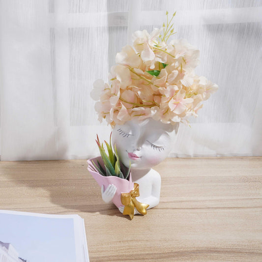 Resin Face Vase With Drain Nursery Room Decor