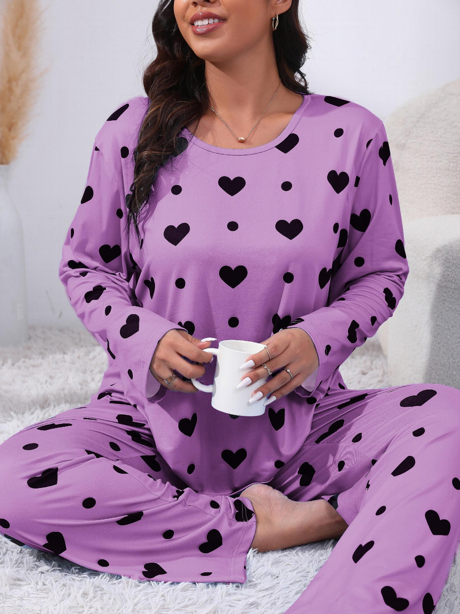  Heart Print Tee & Pants Lounge Two Piece Set